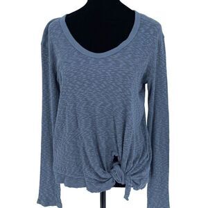 Anthropologie Left‎ Of Center crewneck tie knot long sleeve shirt, blue size XS